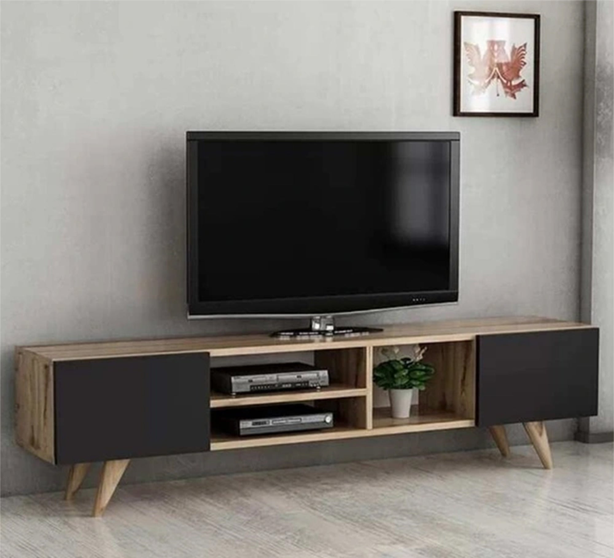 TV table with side doors and middle shelves