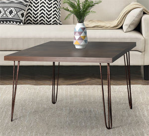 Square wooden table with metal legs