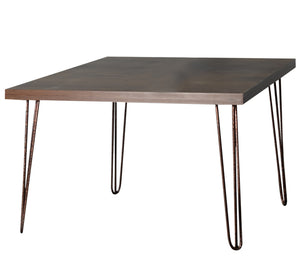 Square wooden table with metal legs