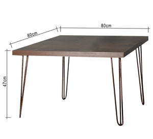 Square wooden table with metal legs