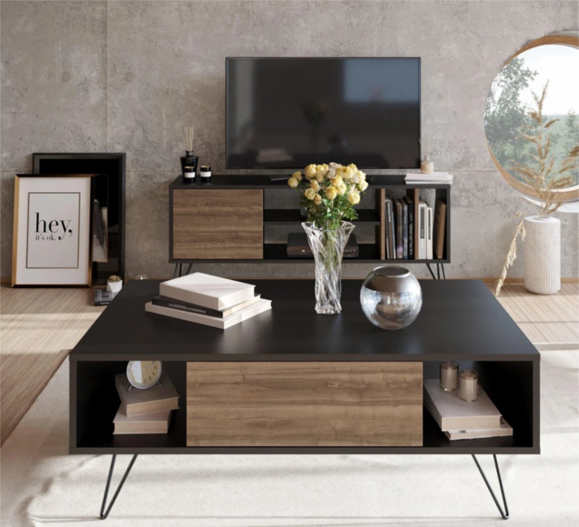 Center coffee table and TV table set