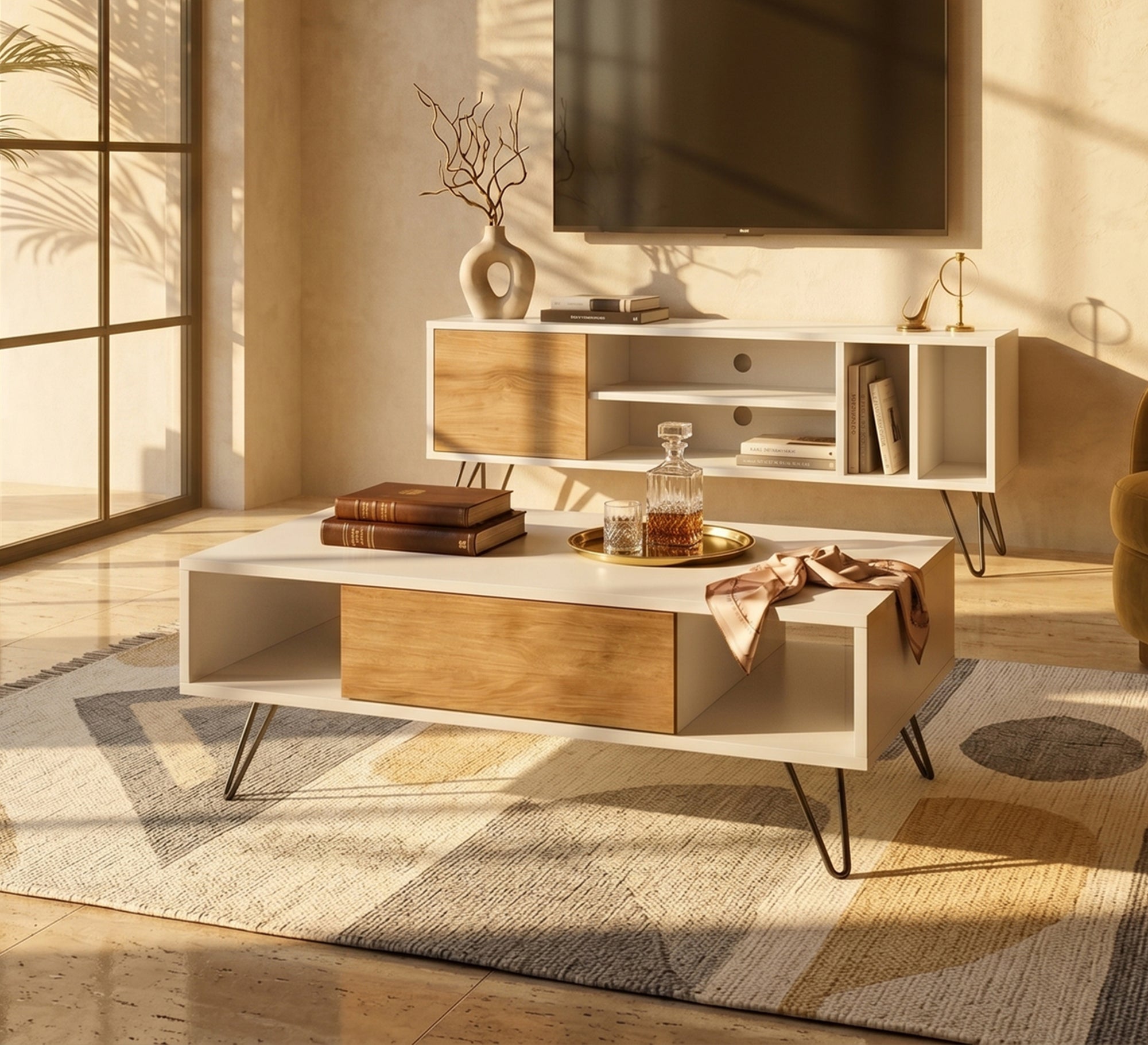 Center coffee table and TV table set