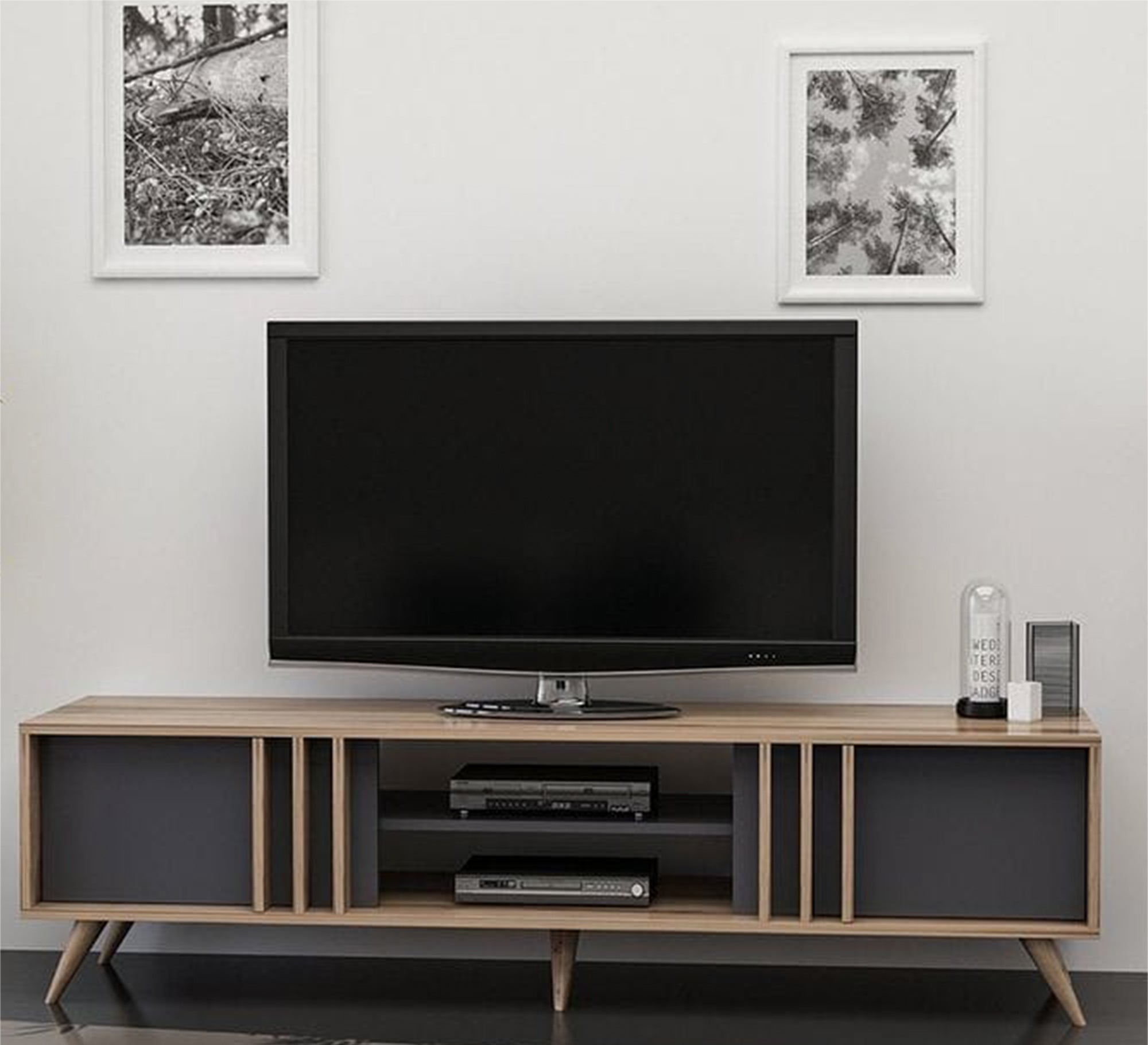 Elegant TV table in gray and beige wood color