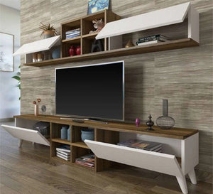 Elegant TV table and top piece in white and brown wood