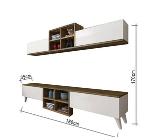 Elegant TV table and top piece in white and brown wood