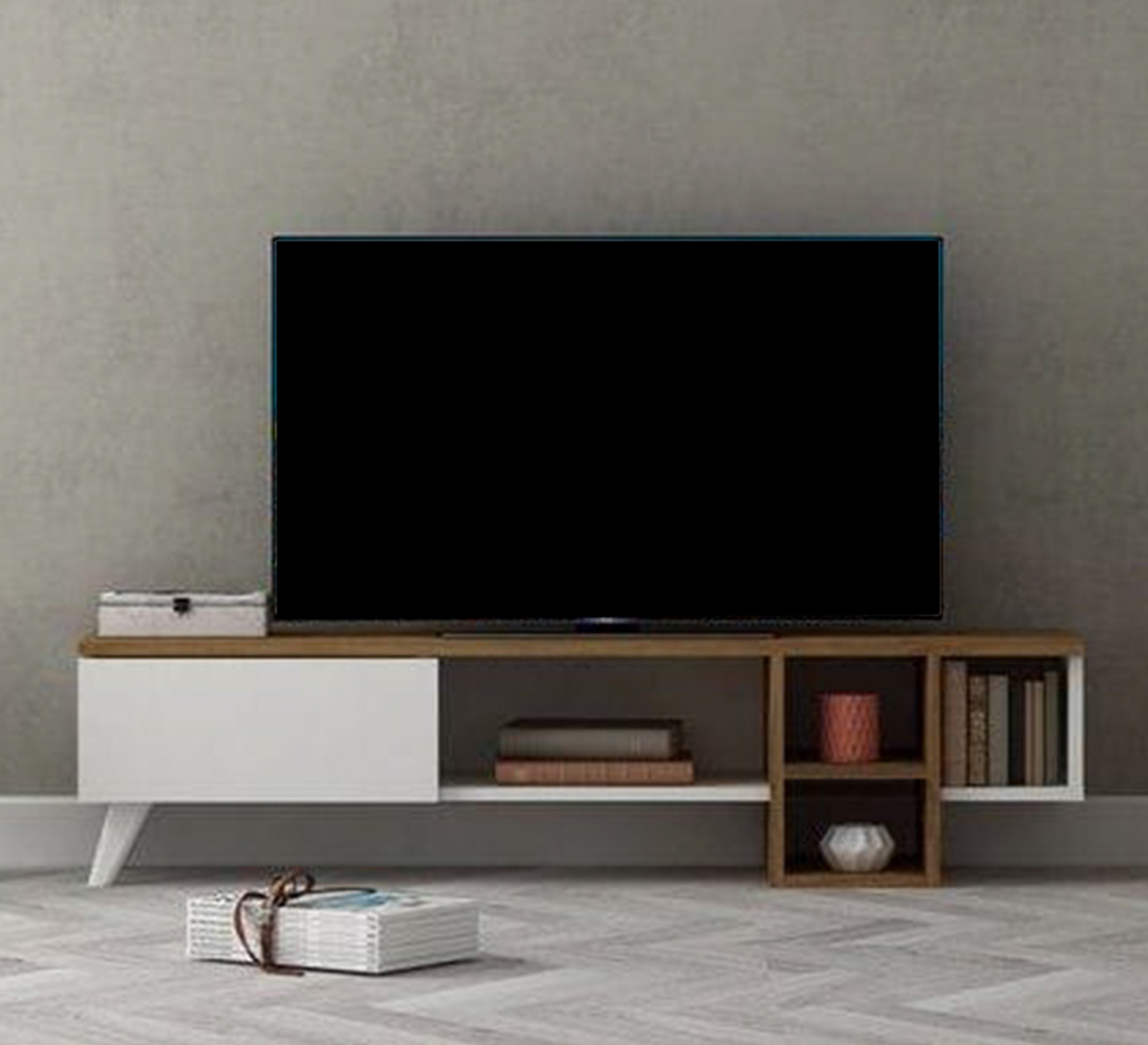 TV table with distinctive decorative shelves