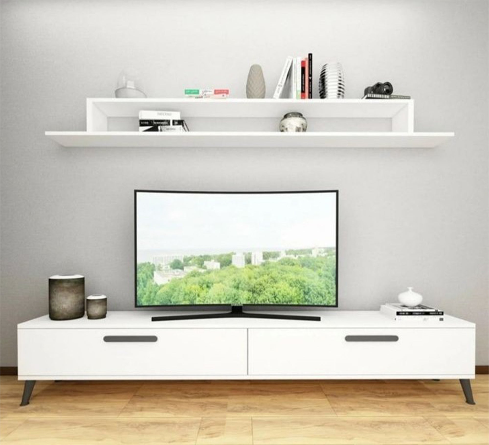 Modern TV table and top in white