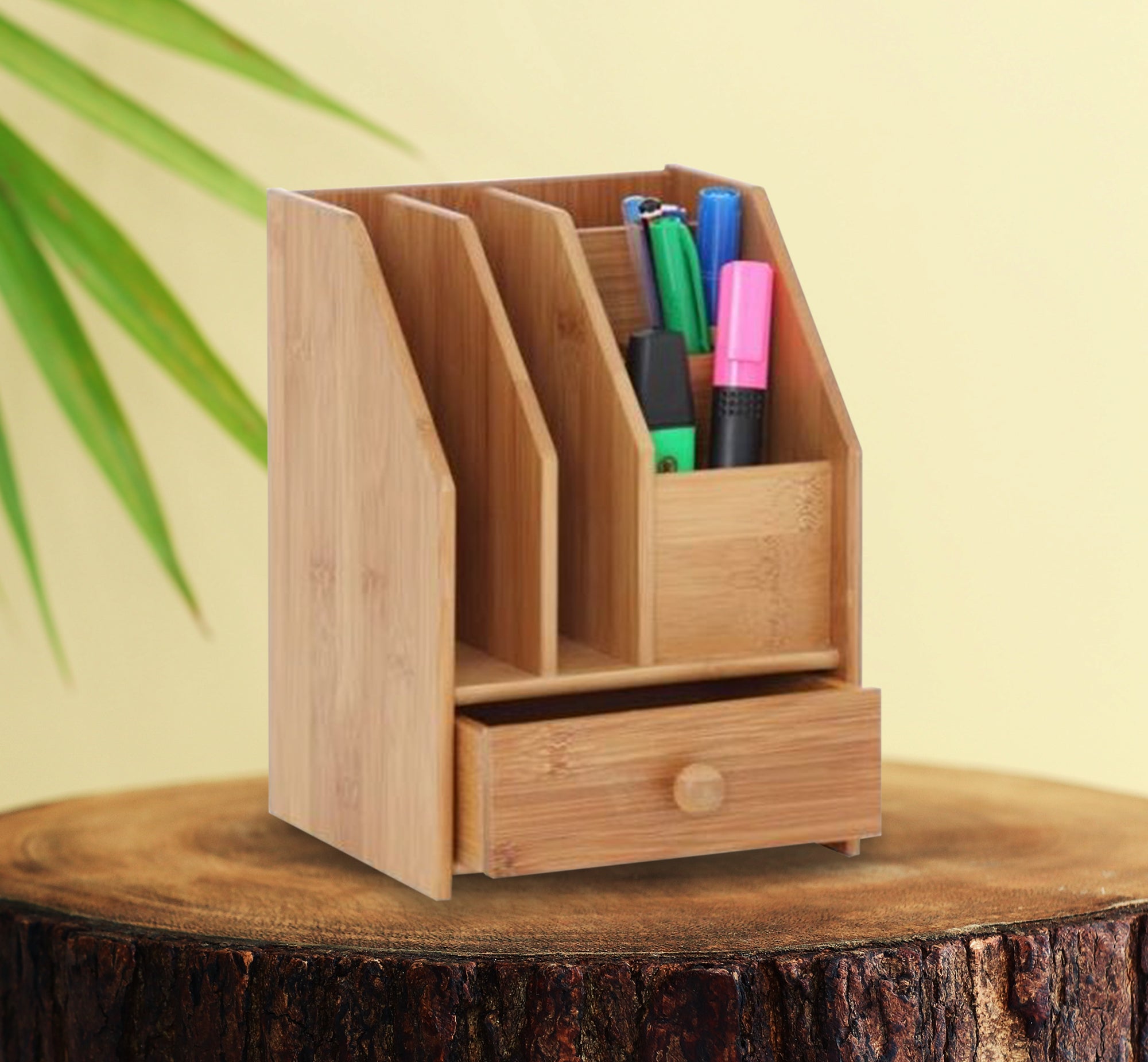 Beige wooden desk organizer