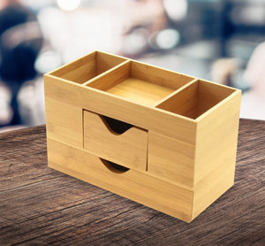 Beige wooden desk organizer