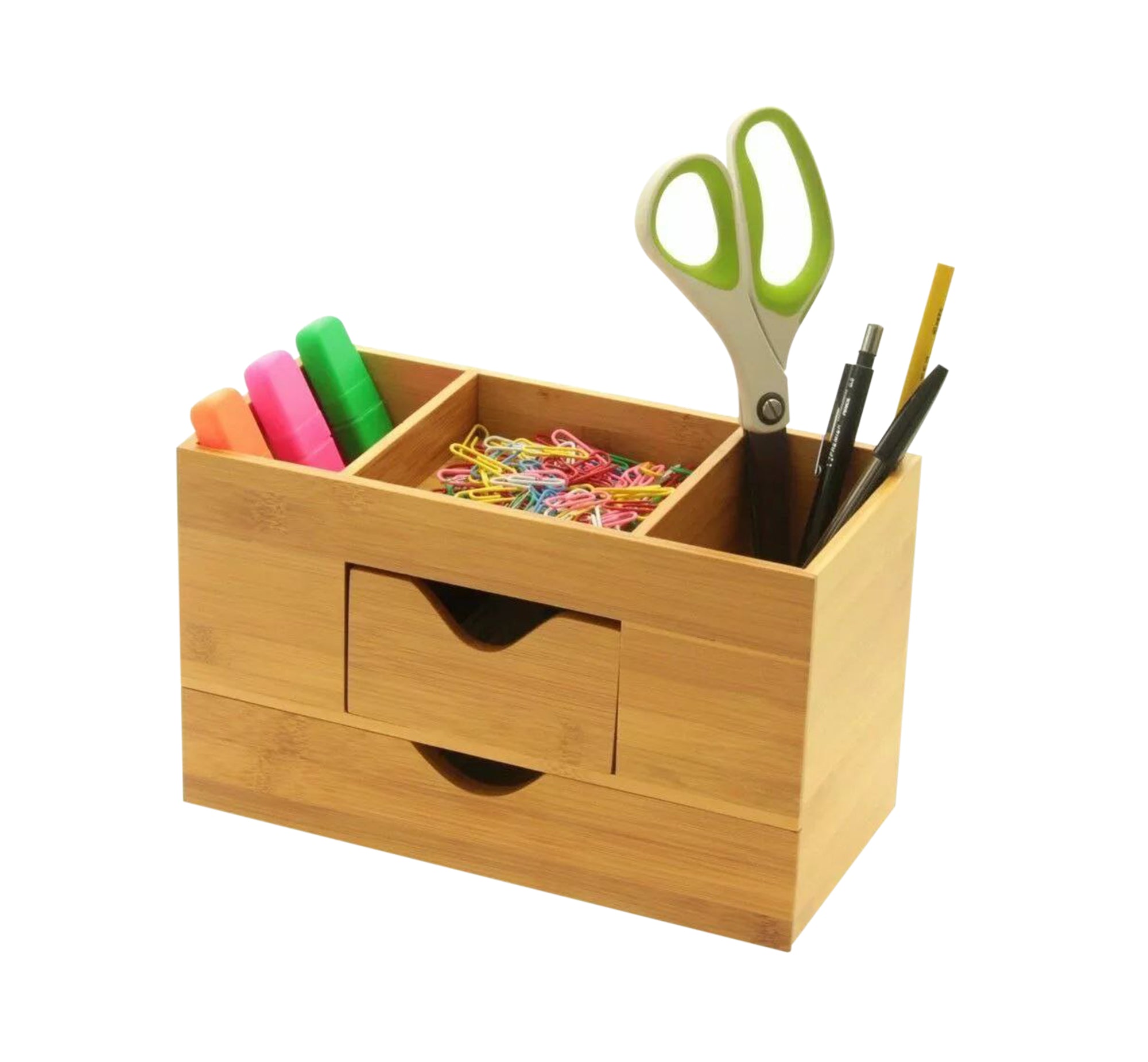 Beige wooden desk organizer