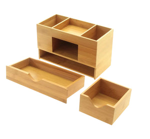 Beige wooden desk organizer