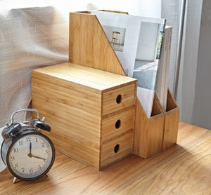 Beige wooden desk organizer