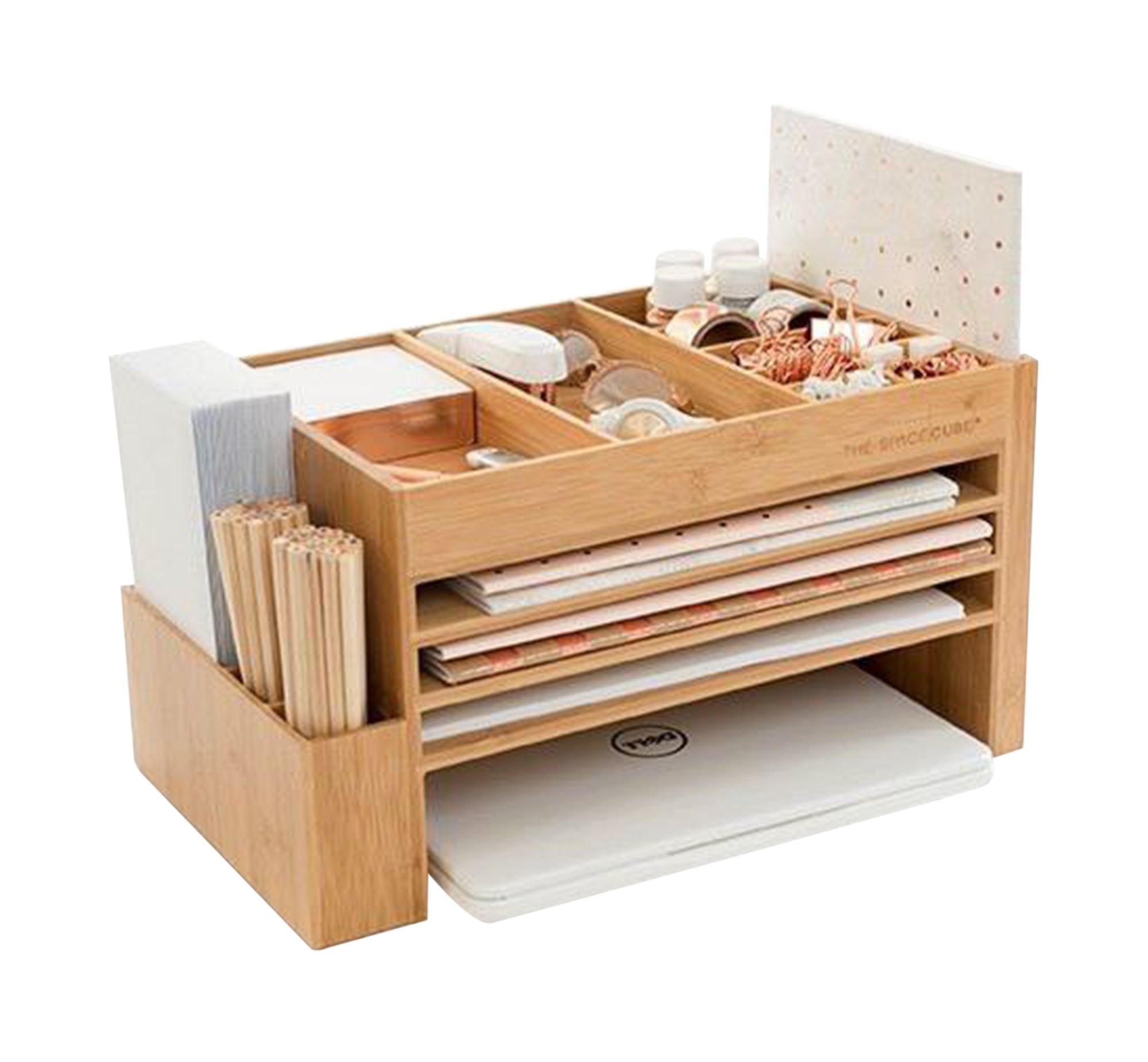 Beige wooden desk organizer