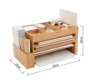 Beige wooden desk organizer