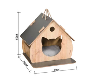 Beige and black wooden cat house