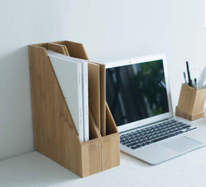 2 wooden beige file organizers