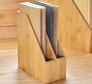 2 wooden beige file organizers