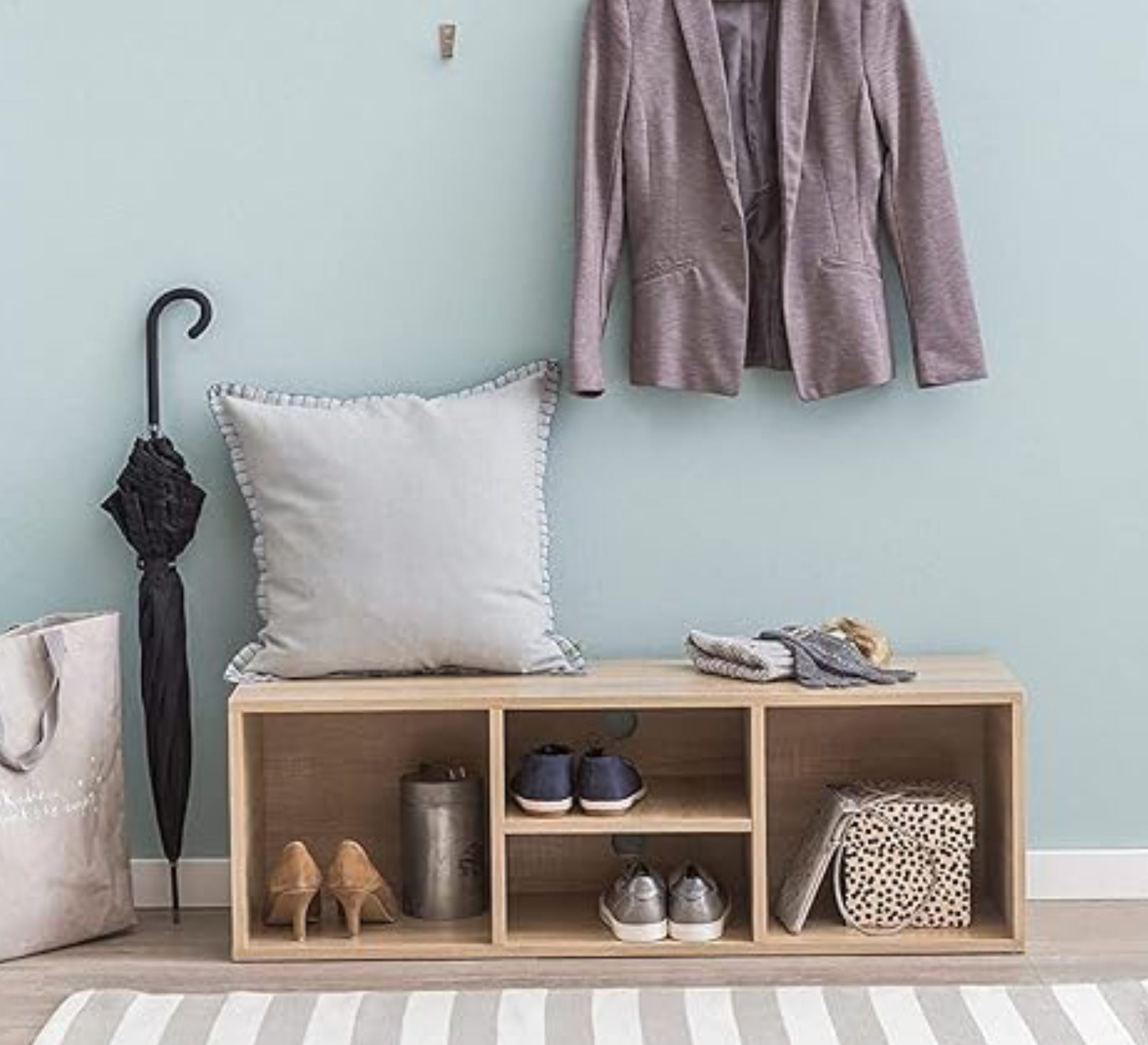 Beige veneer wood shoe cabinet