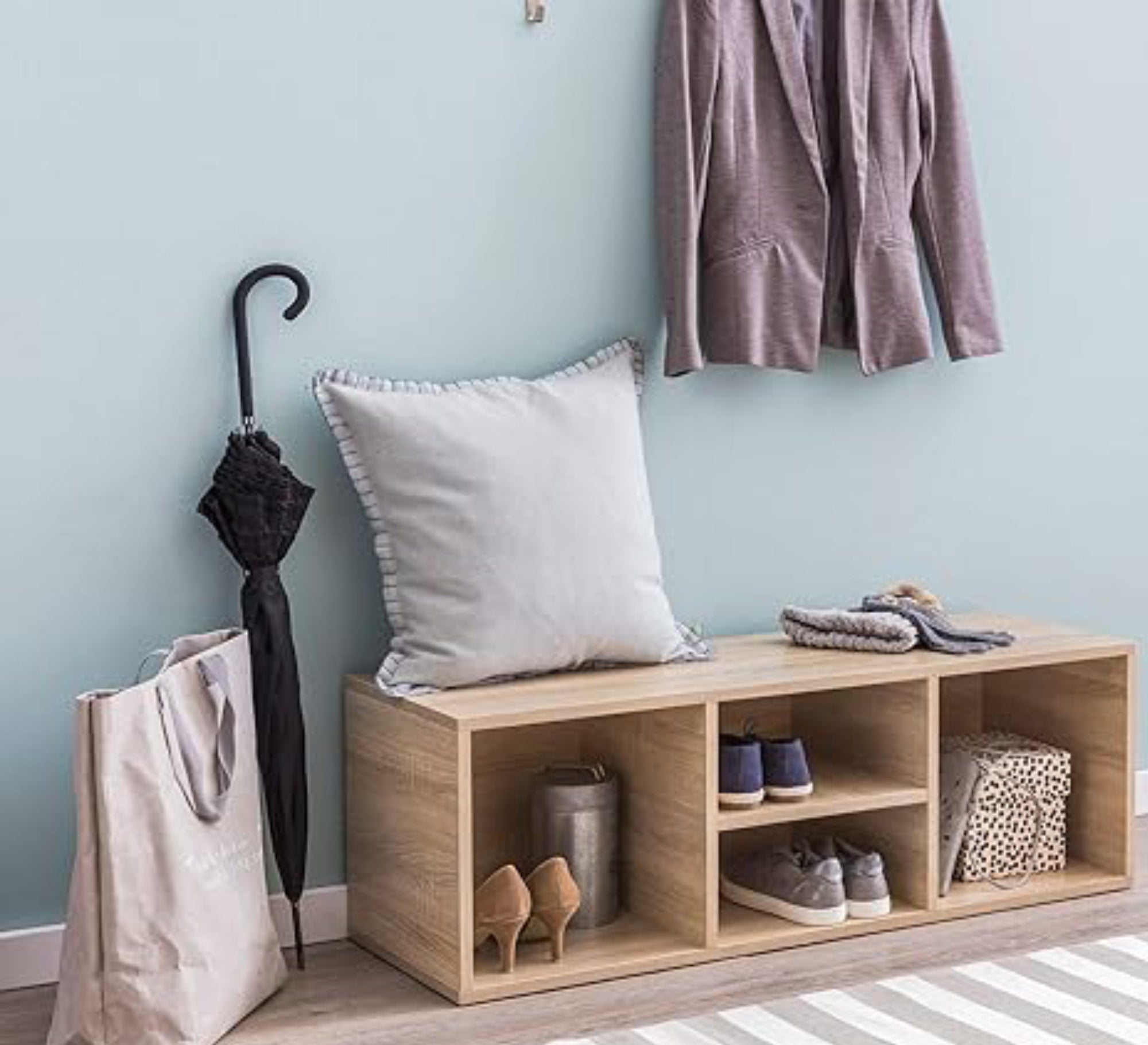 Beige veneer wood shoe cabinet