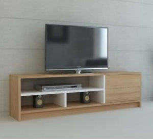 Beige and white veneer wood TV table