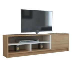 Beige and white veneer wood TV table