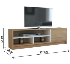 Beige and white veneer wood TV table