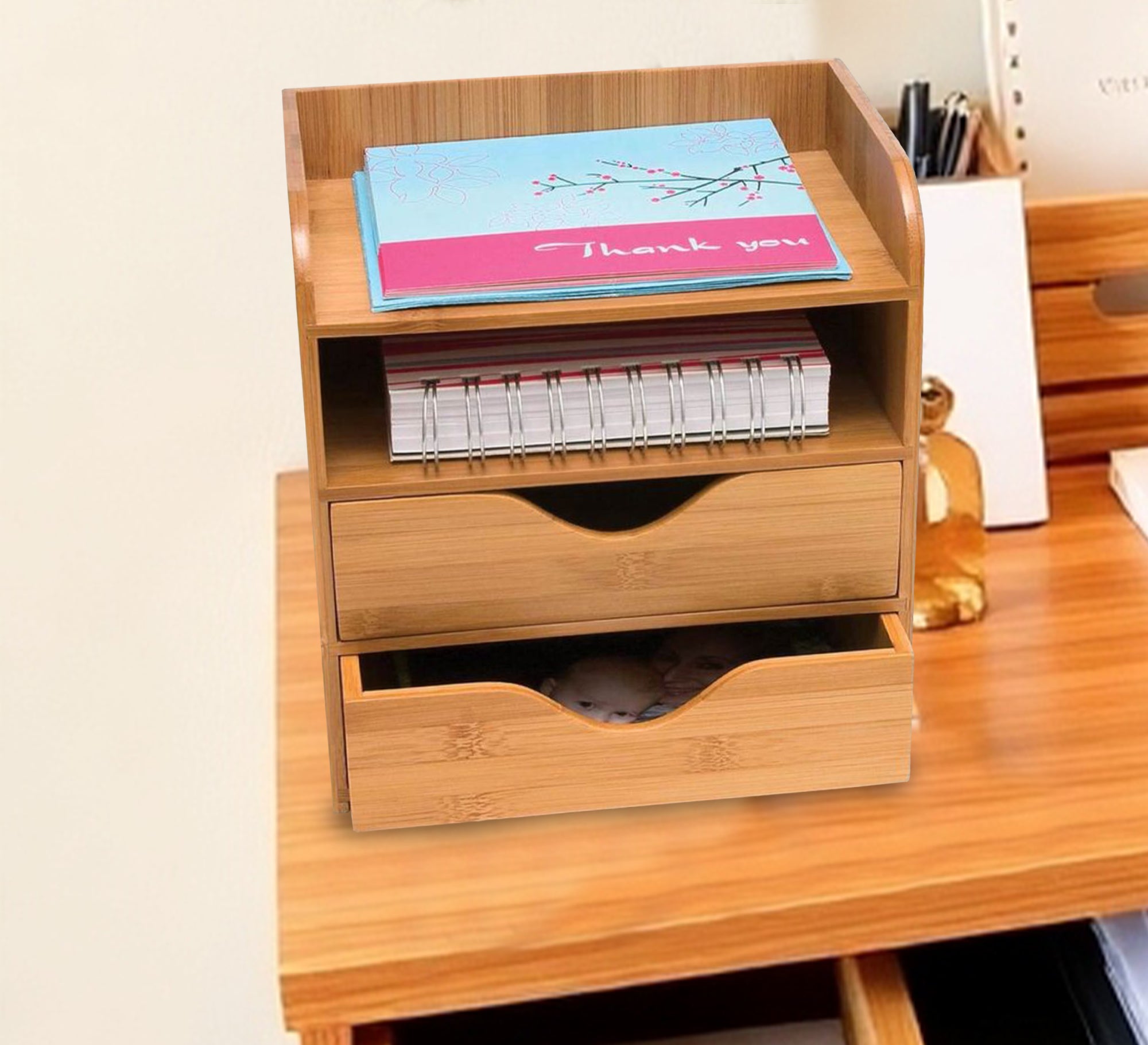 2 Drawer Desk Organizer with Top Shelf