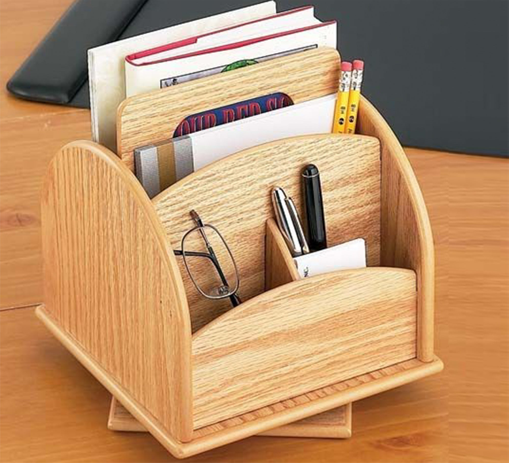 Rotating desk organizer for papers