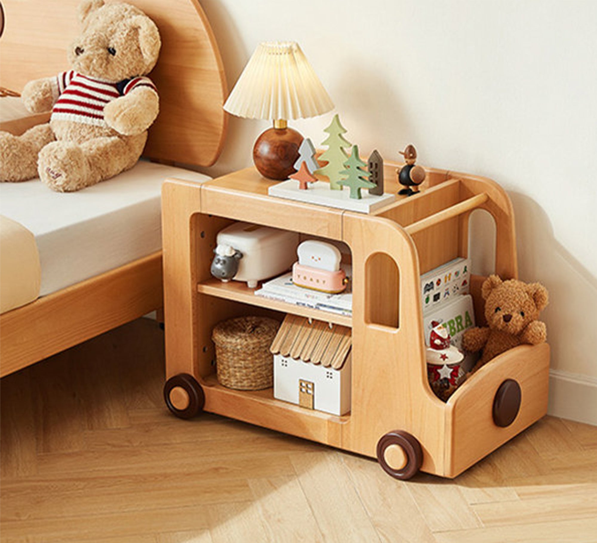 Wooden car shape toy organizer