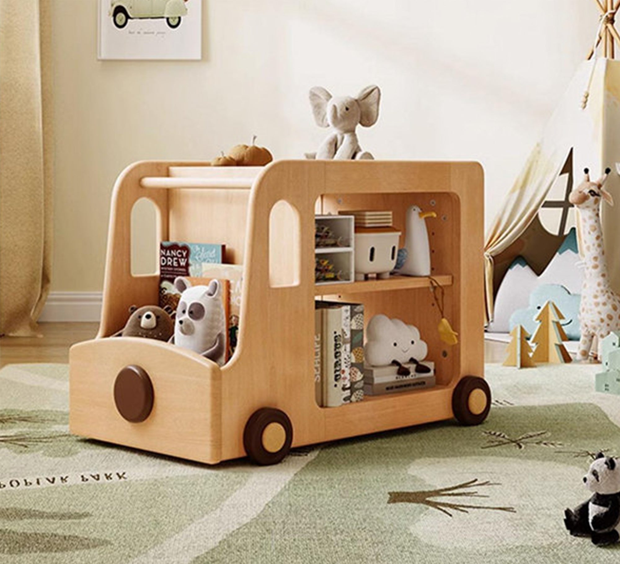 Wooden car shape toy organizer