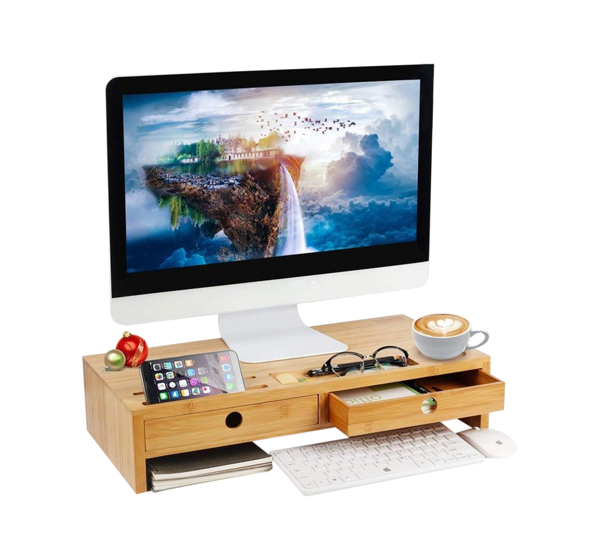 Wooden Monitor Stand with Two Drawers