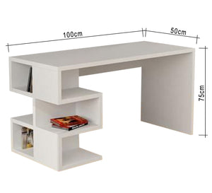 White Desk with Interchangeable Side Shelves