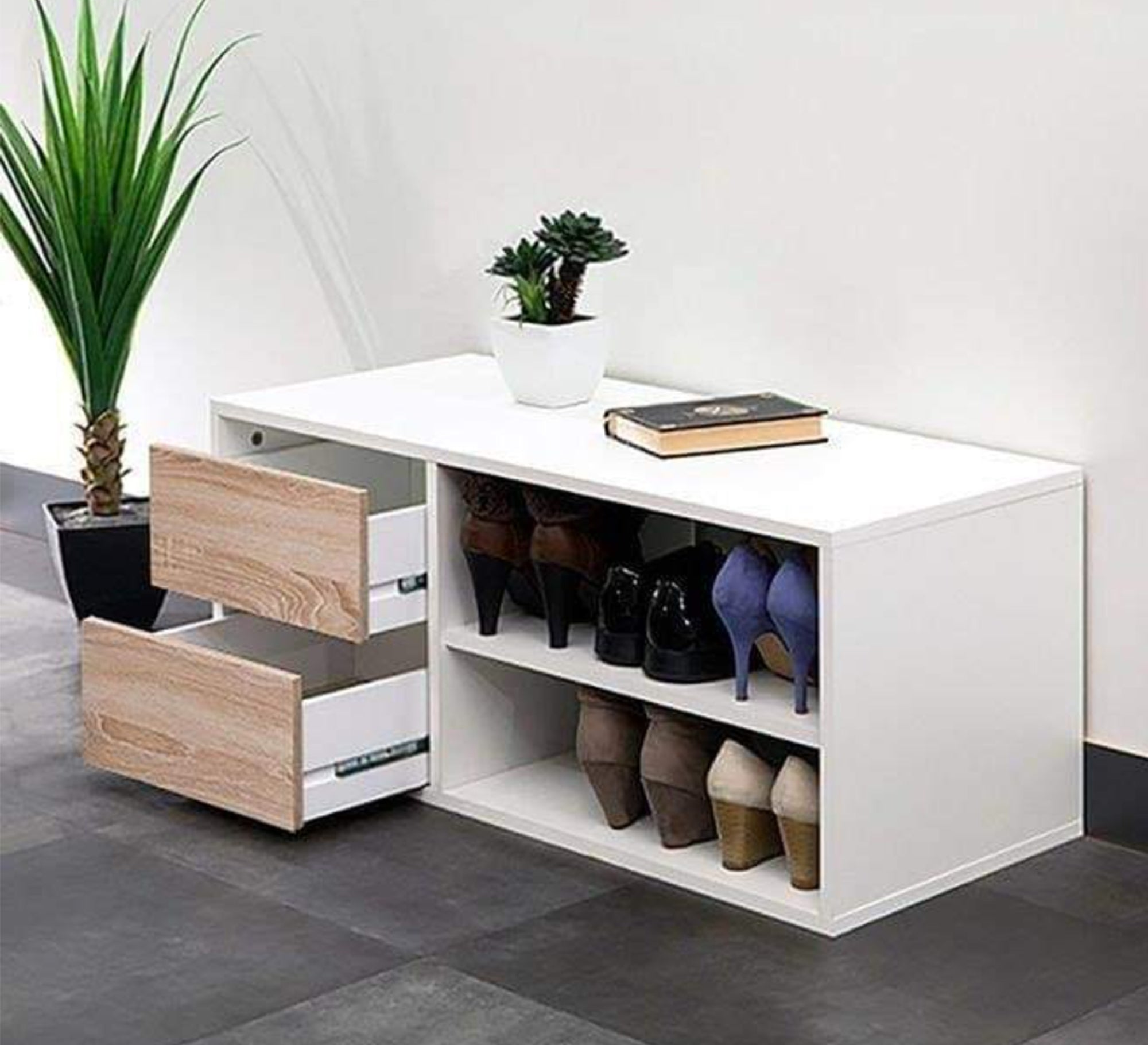 White and Beige Shoe Cabinet