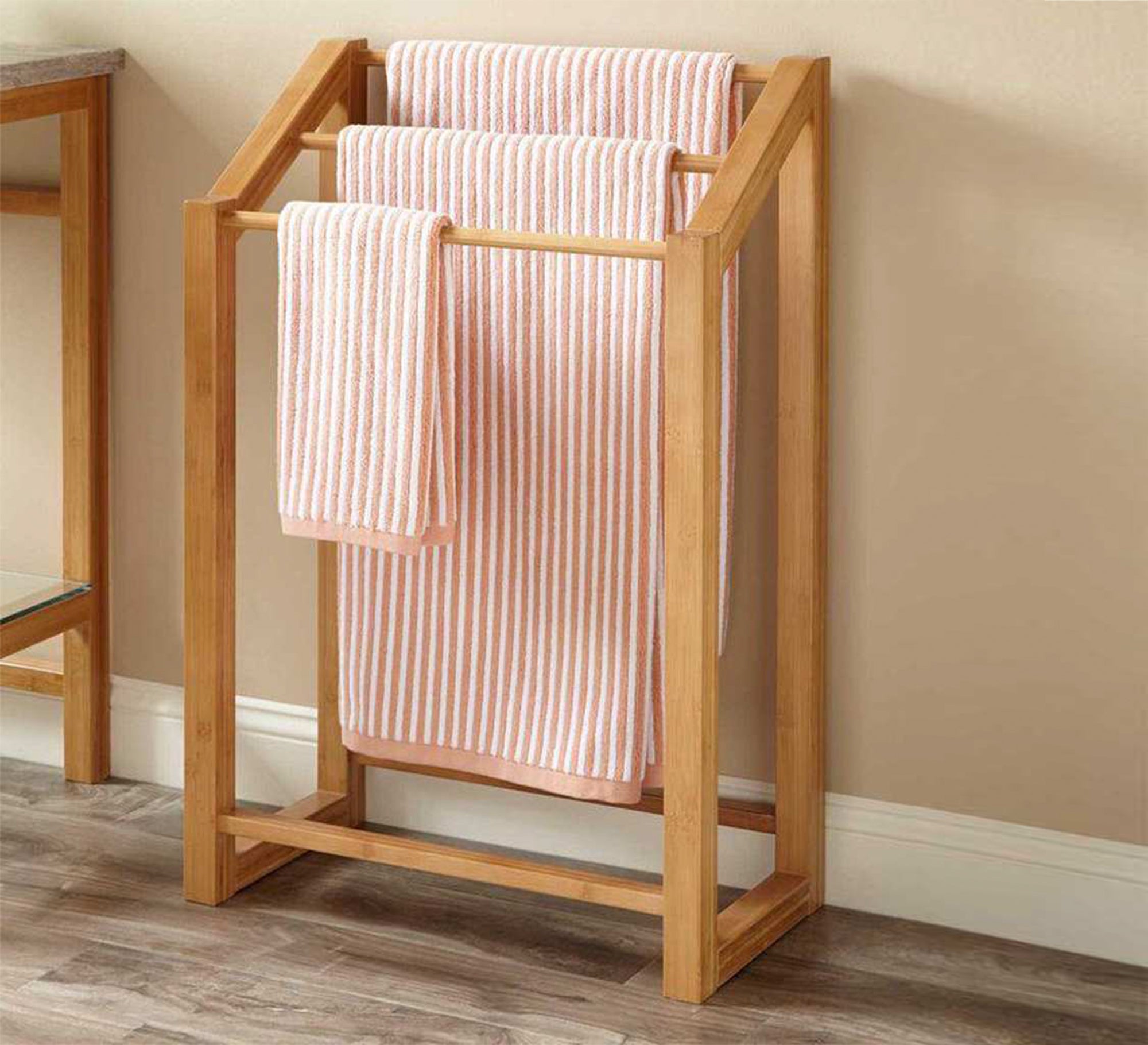 Beige Swedish Wood Floor Towel Rack