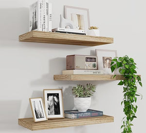 Set of Floating Swedish Wood Wall Shelves