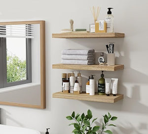 Set of Floating Swedish Wood Wall Shelves