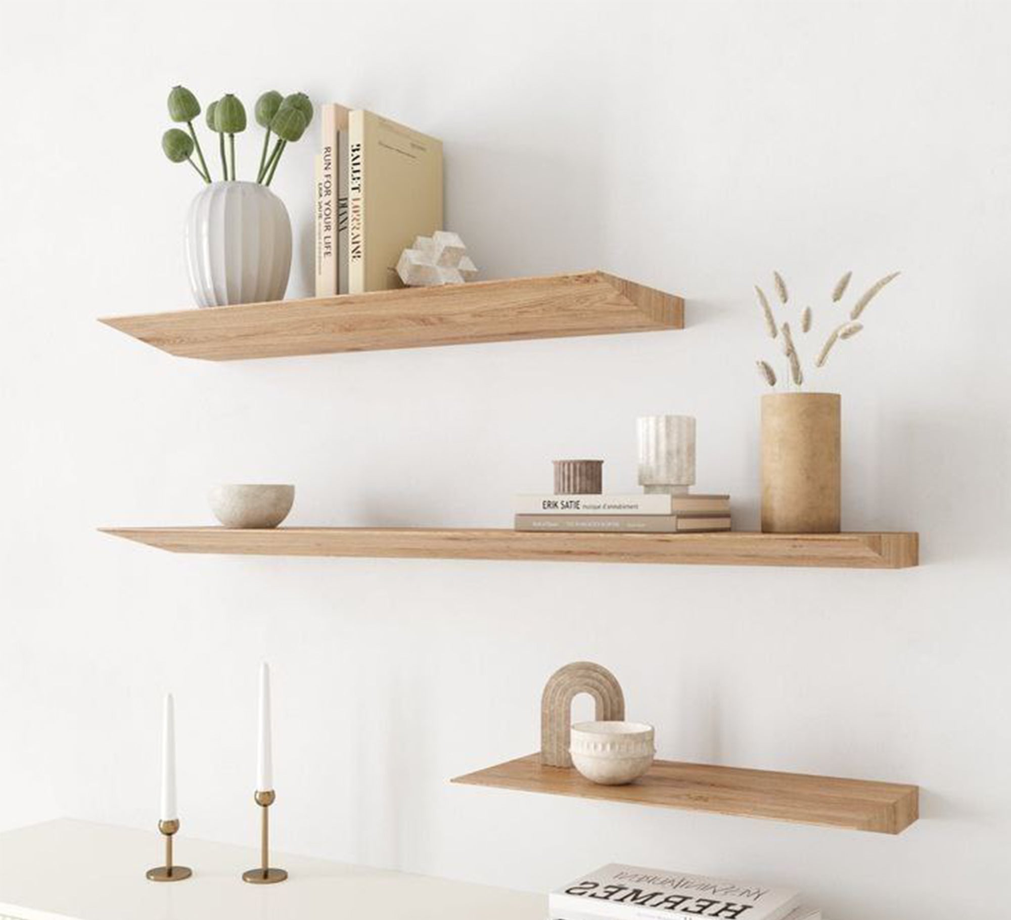 Set of Oak Wood Wall Shelves