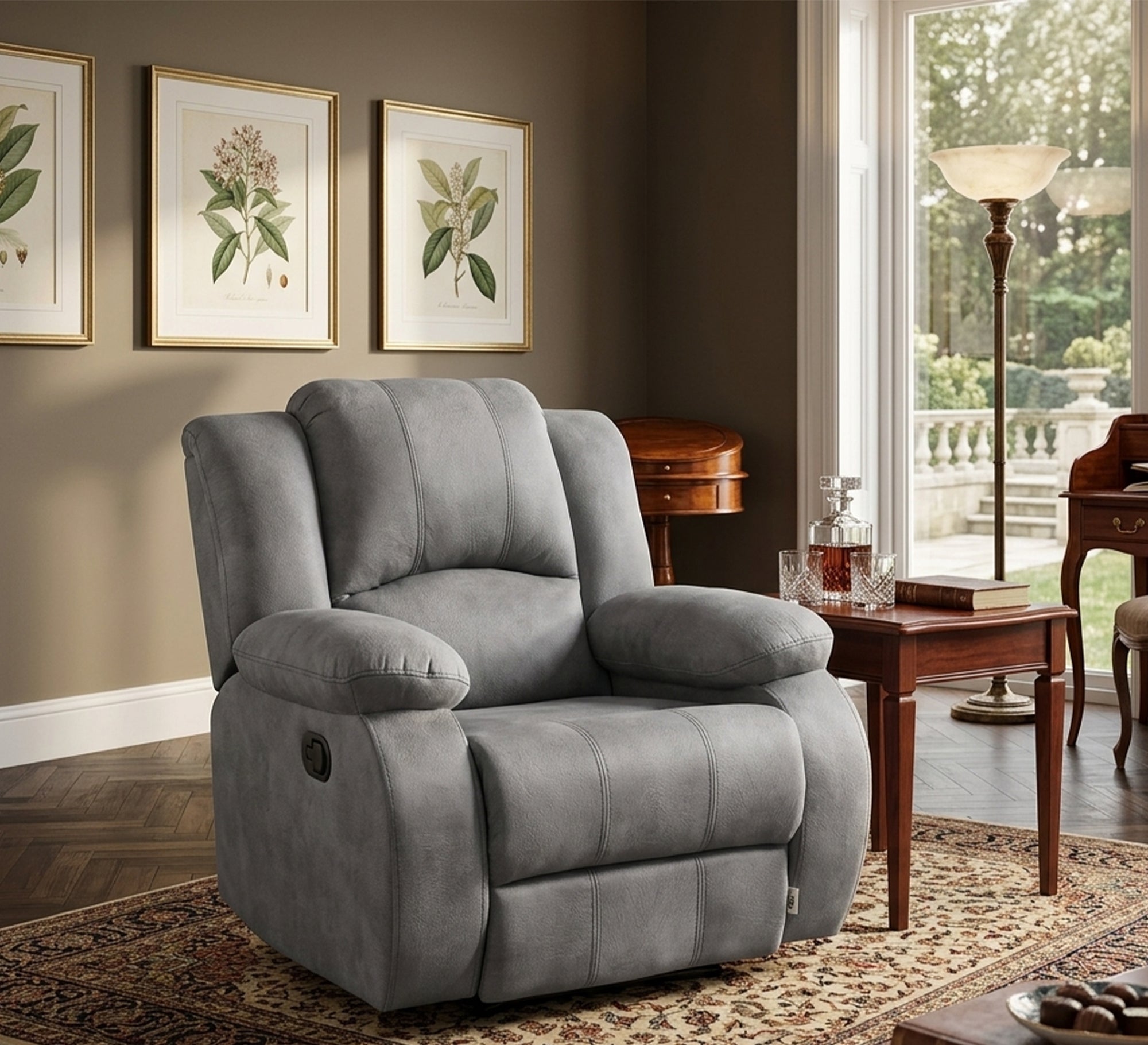 Relaxation chair with chaise lounge in gray
