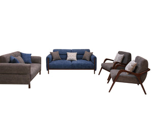 Navy and grey living room with raised legs