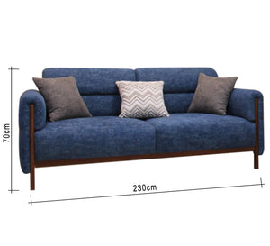 Navy and grey living room with raised legs