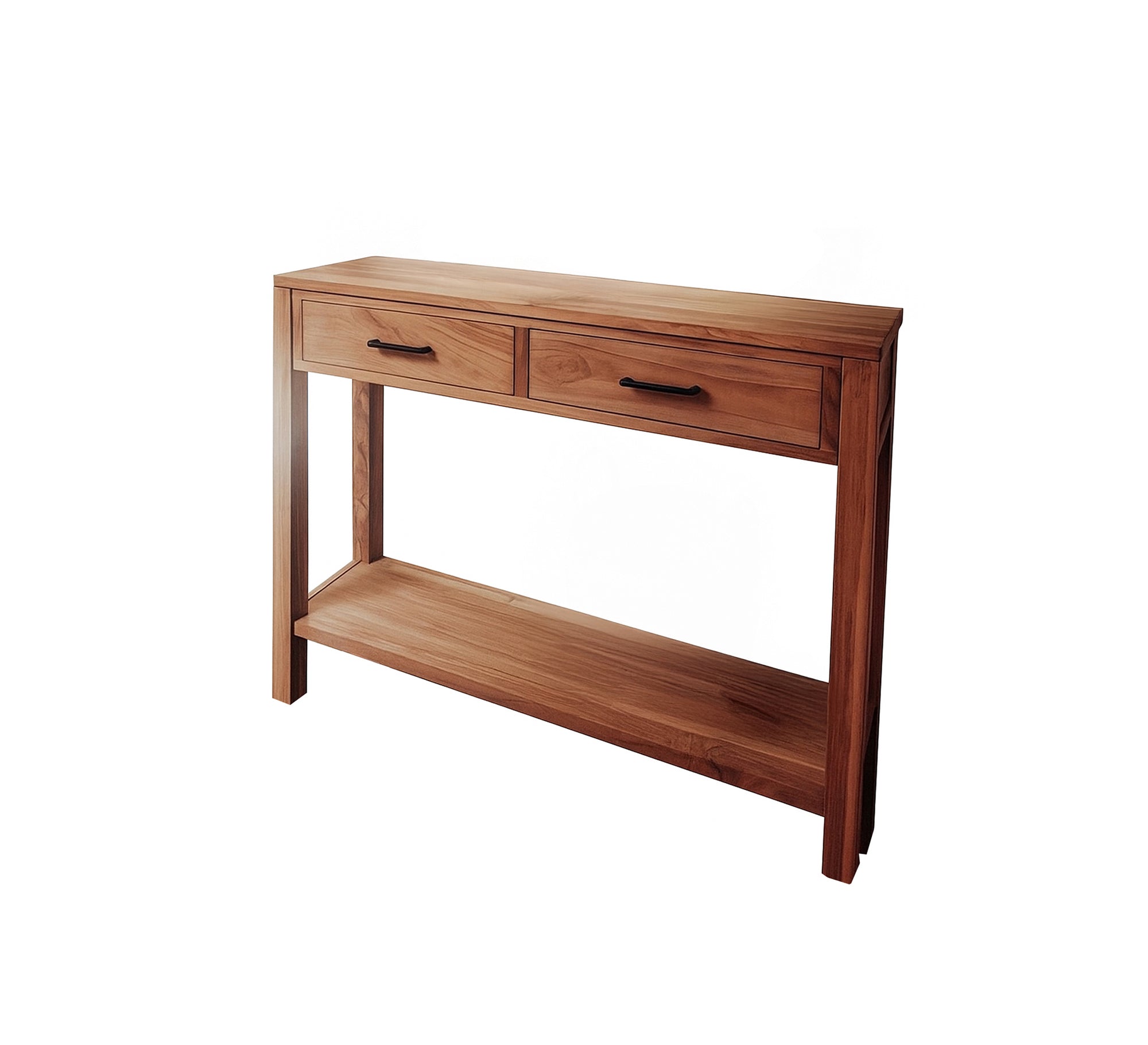 Wooden console table with two drawers and a shelf