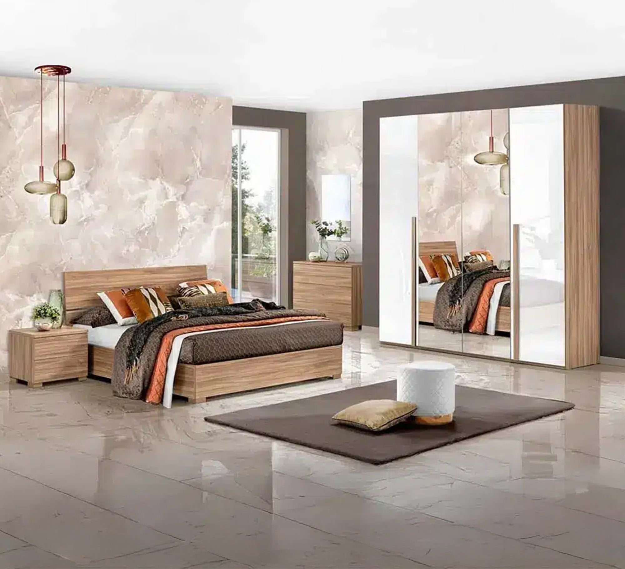Furnish your chalet with (living corner, kitchen, master bedroom, children's bed, and wardrobe)