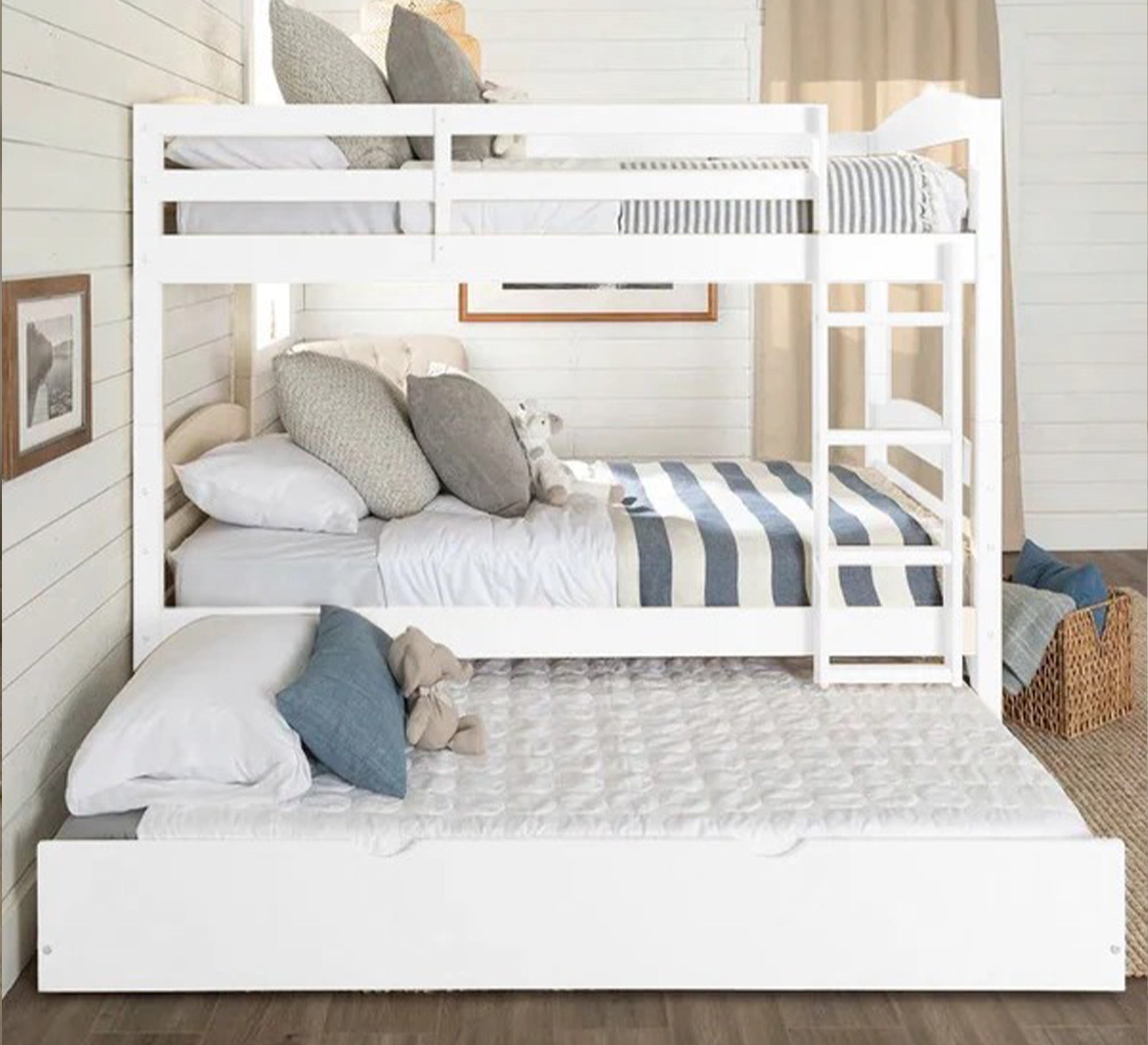 Furnish your chalet with (living corner, kitchen, master bedroom, children's bed, and wardrobe)