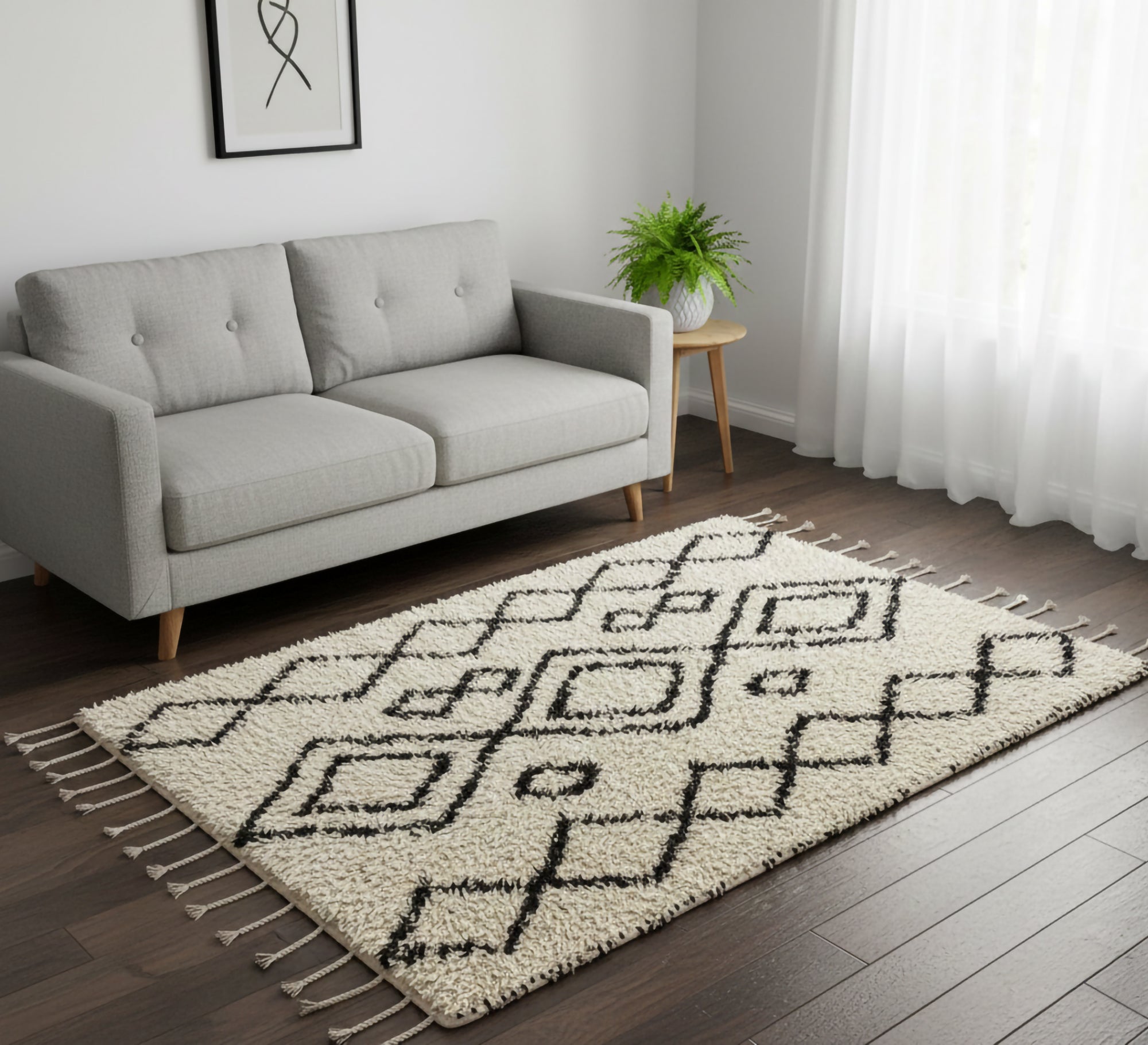 A rug with diamond-patterned designs