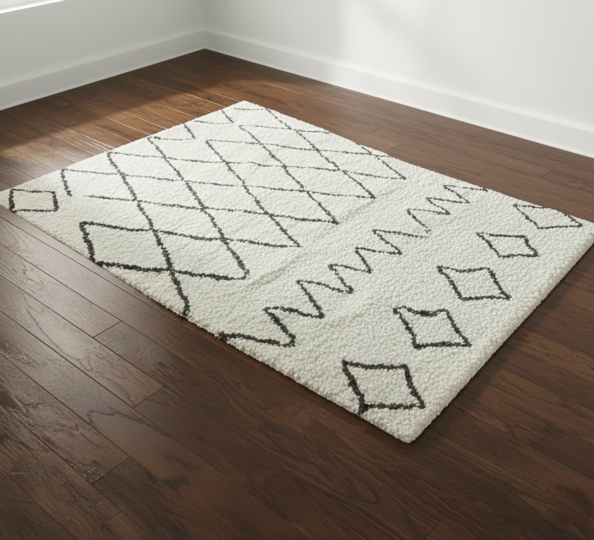 A rug with scattered checkered patterns