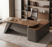 Executive desk with a slanted gray base