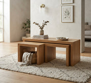 Set of nested wooden side tables with a modern design