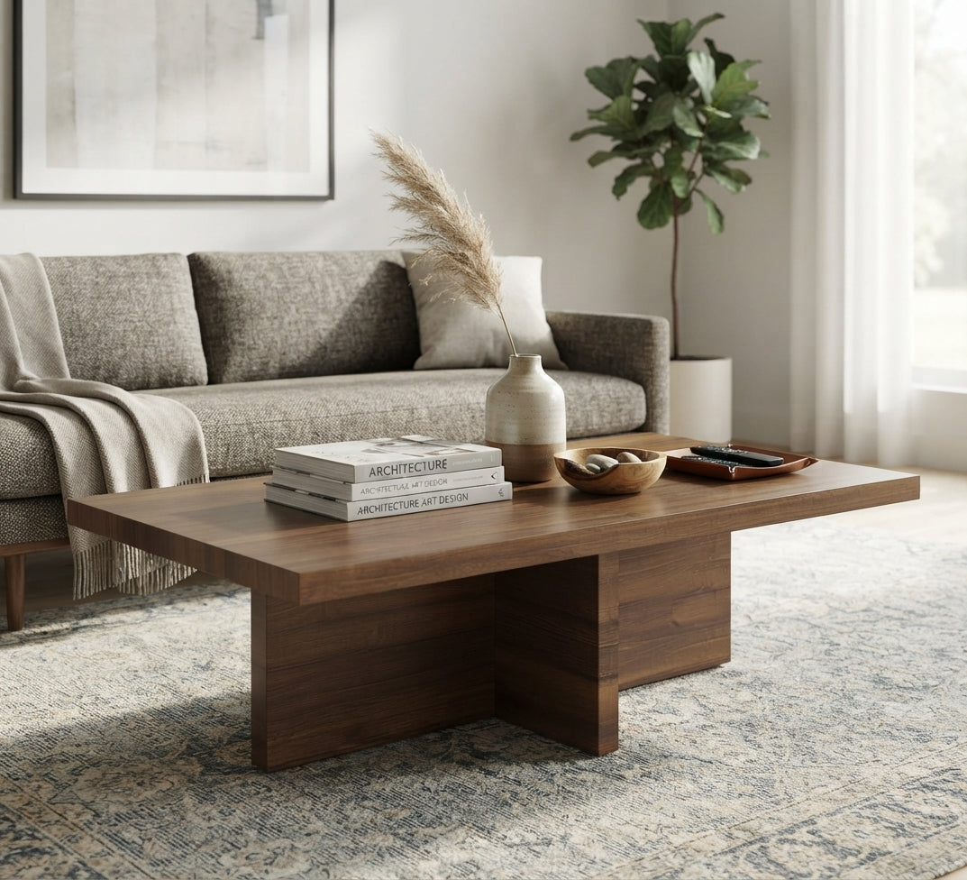 Wooden coffee table with a sophisticated geometric design