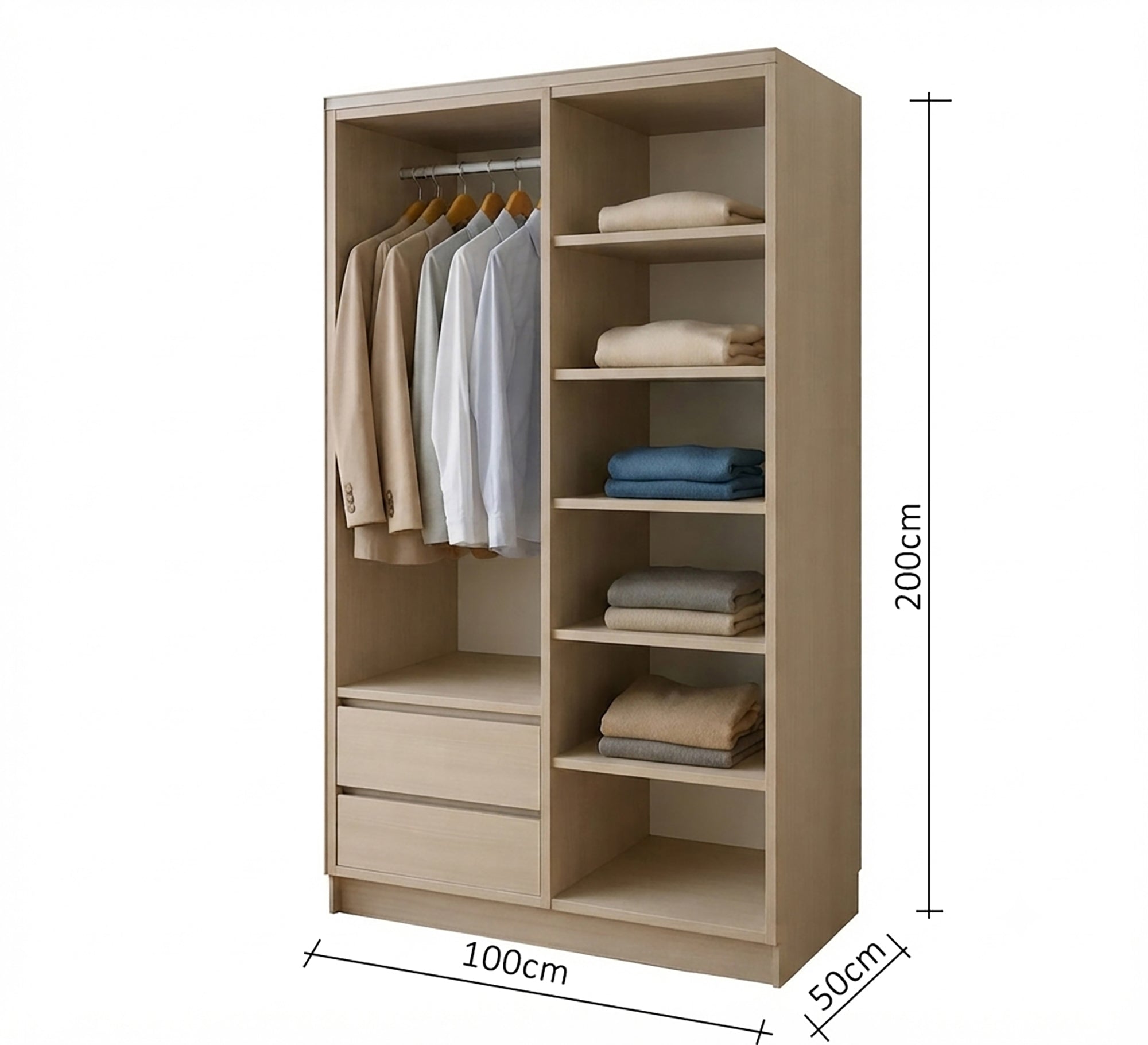Versatile open wardrobe with a wooden finish
