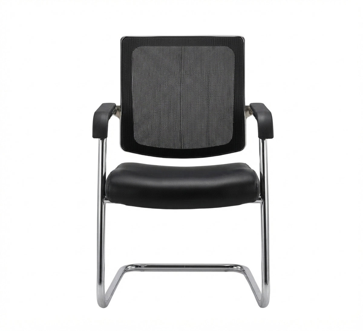 Comfortable waiting chair with a stable metal base and mesh back